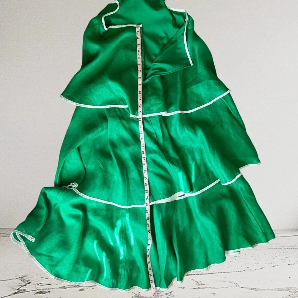 NWT MACKENZIEMODE Puff Sleeve Tiered Maxi Dress in Emerald Size 8 - Picture 14 of 16
